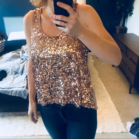 Sparkly blush & copper sequined boutique tank sz M - Picture 3 of 8